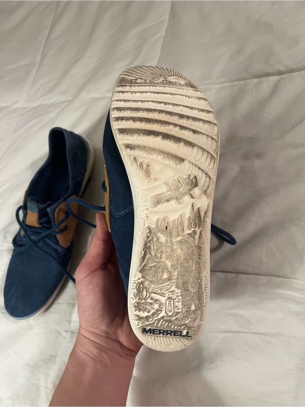 Merrell Navy Blue Canvas Casual Sneakers with Tan Accents - Picture 6 of 6